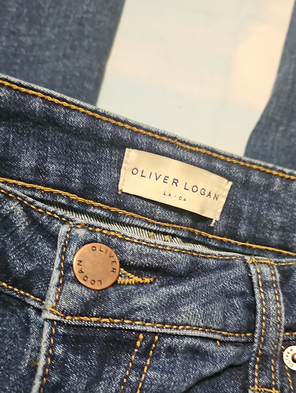 Oliver Logan Dark Blue High Waist Jeans with Frayed Hem Size 28 - Picture 3 of 6